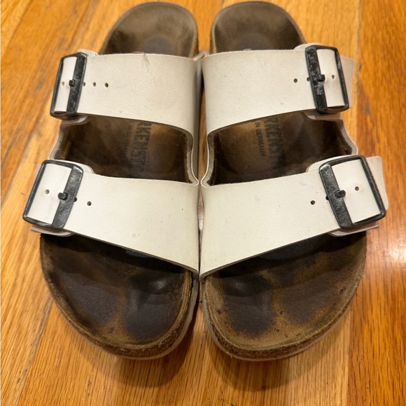 Birkenstock Shoes - Birkenstock Cream Double-Strap Leather Sandals